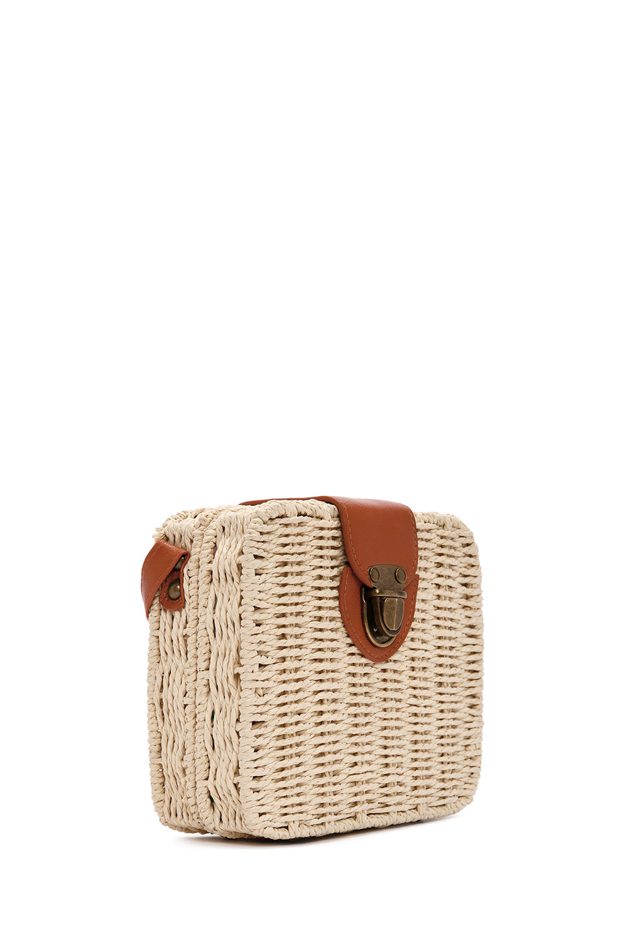 Women's Beige Long Strap Straw Crossbody Bag