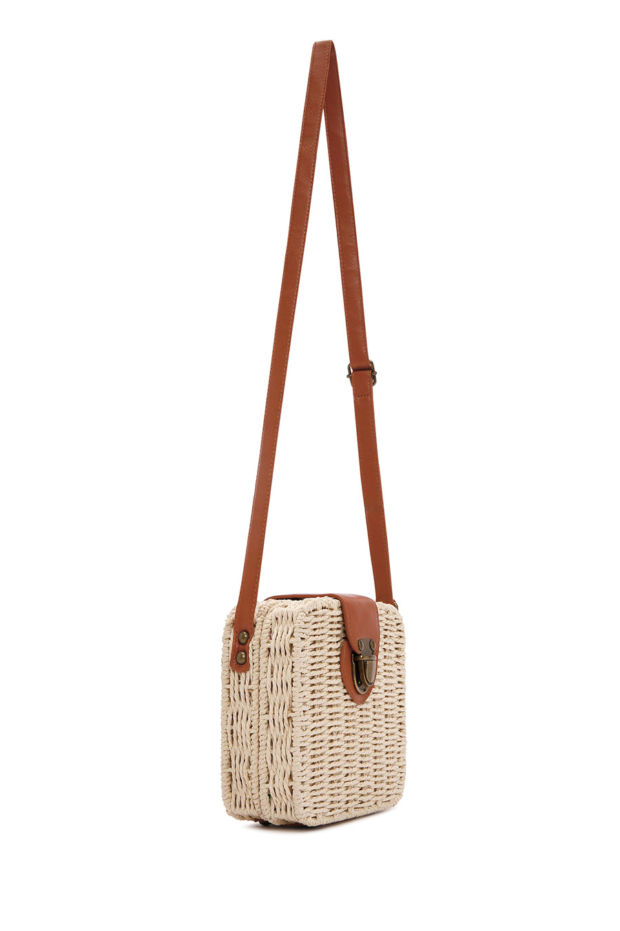 Women's Beige Long Strap Straw Crossbody Bag