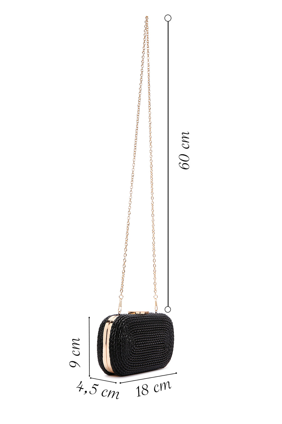 Women's Black Long Chain Strap Knitted Evening Bag