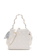 Women's Beige Long Strap Quilted Handbag with Accessory Detail | Derimod