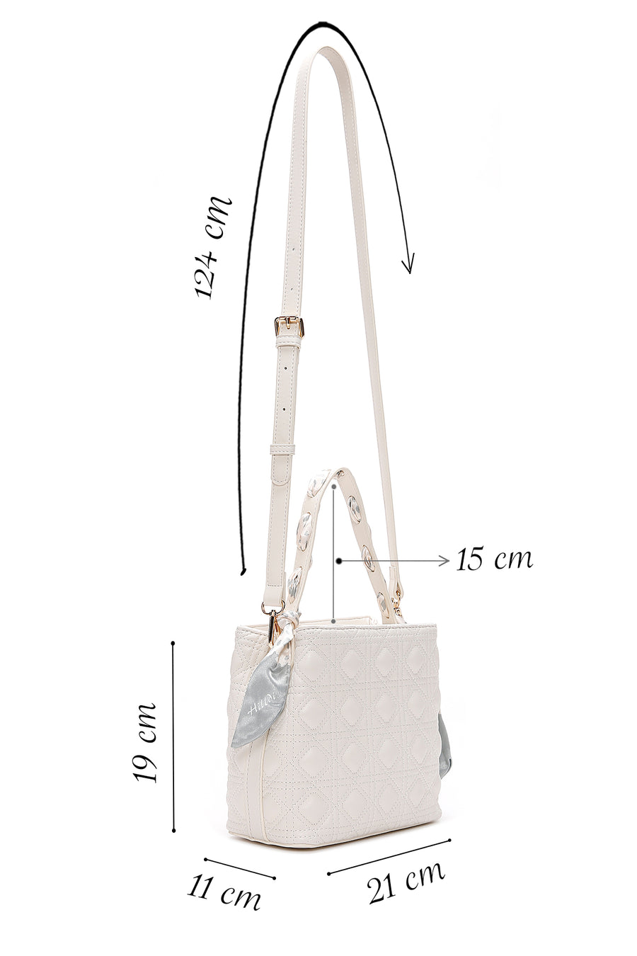 Women's Beige Long Strap Quilted Handbag with Accessory Detail