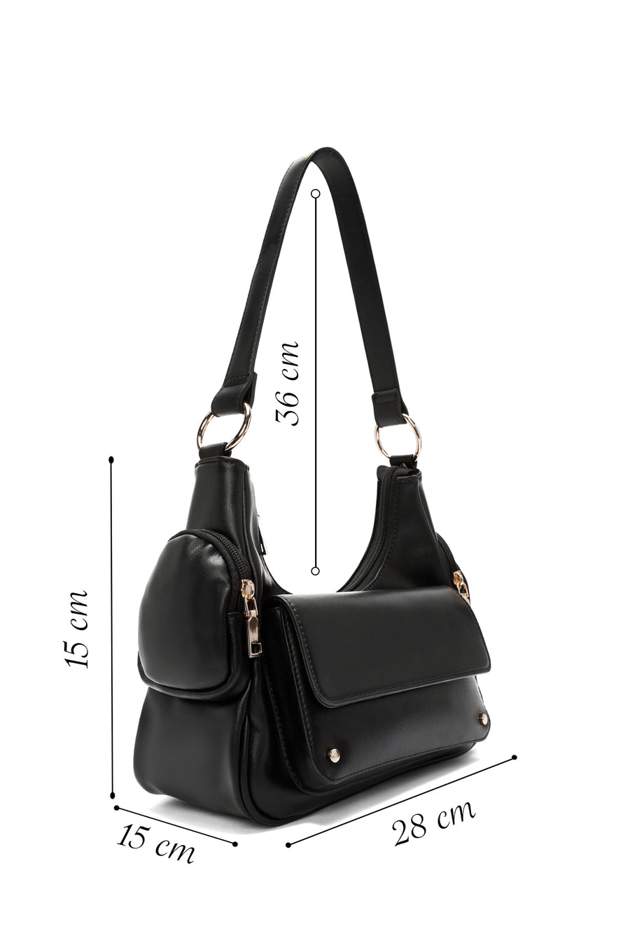 Women's Black Double Small Pocket Casual Shoulder Bag
