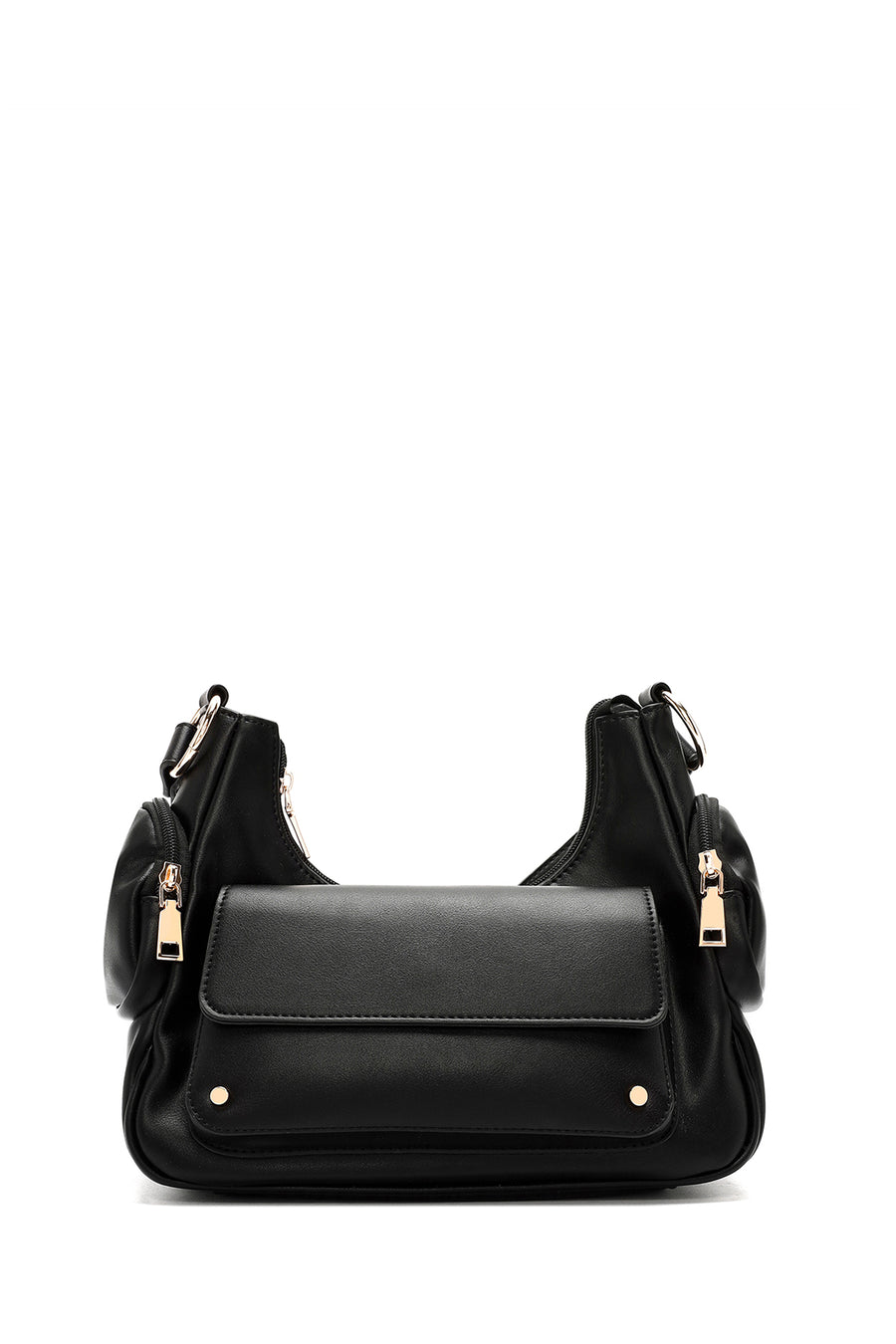 Women's Black Double Small Pocket Casual Shoulder Bag