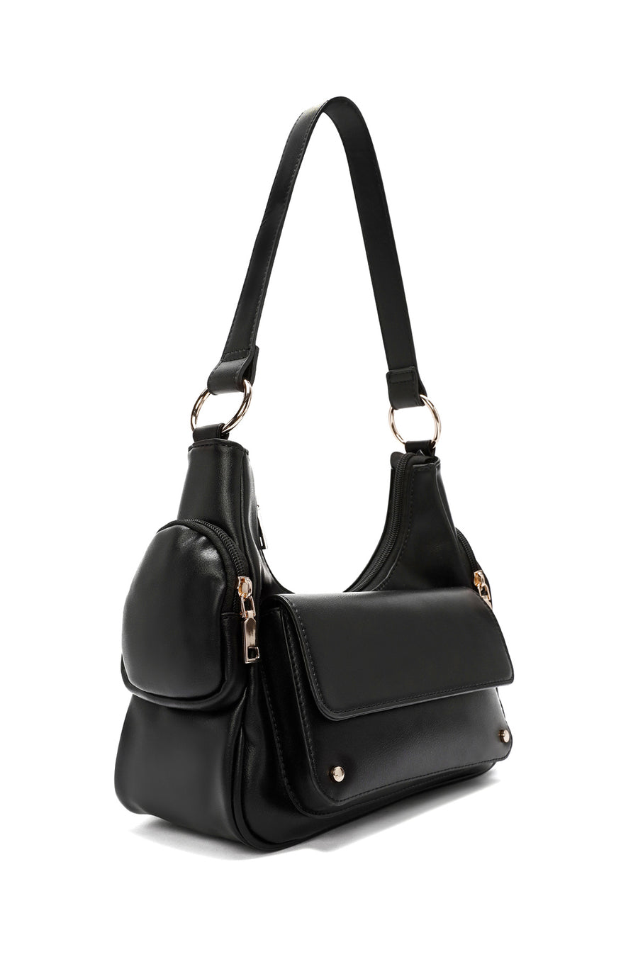 Women's Black Double Small Pocket Casual Shoulder Bag