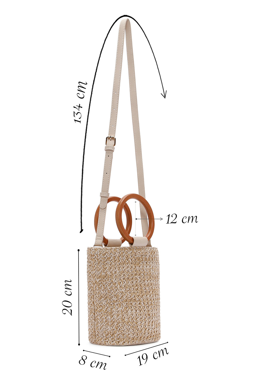 Women's Beige Long Strap Straw Shoulder Bag