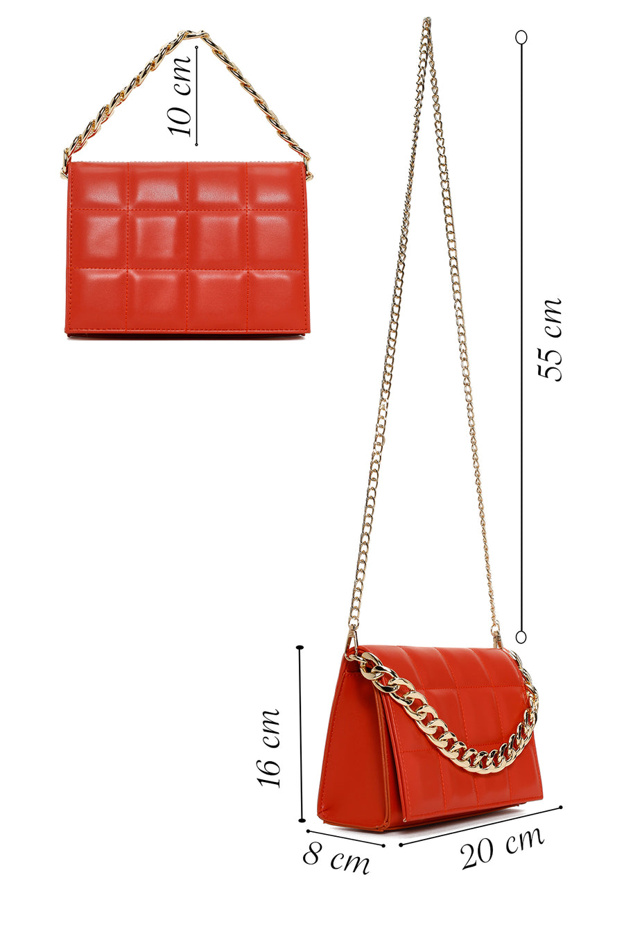 Women's Orange Long Chain Strap Quilted Crossbody Bag