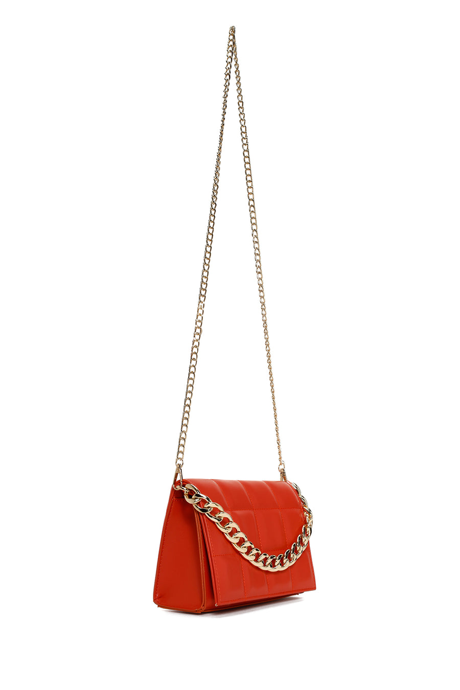 Women's Orange Long Chain Strap Quilted Crossbody Bag
