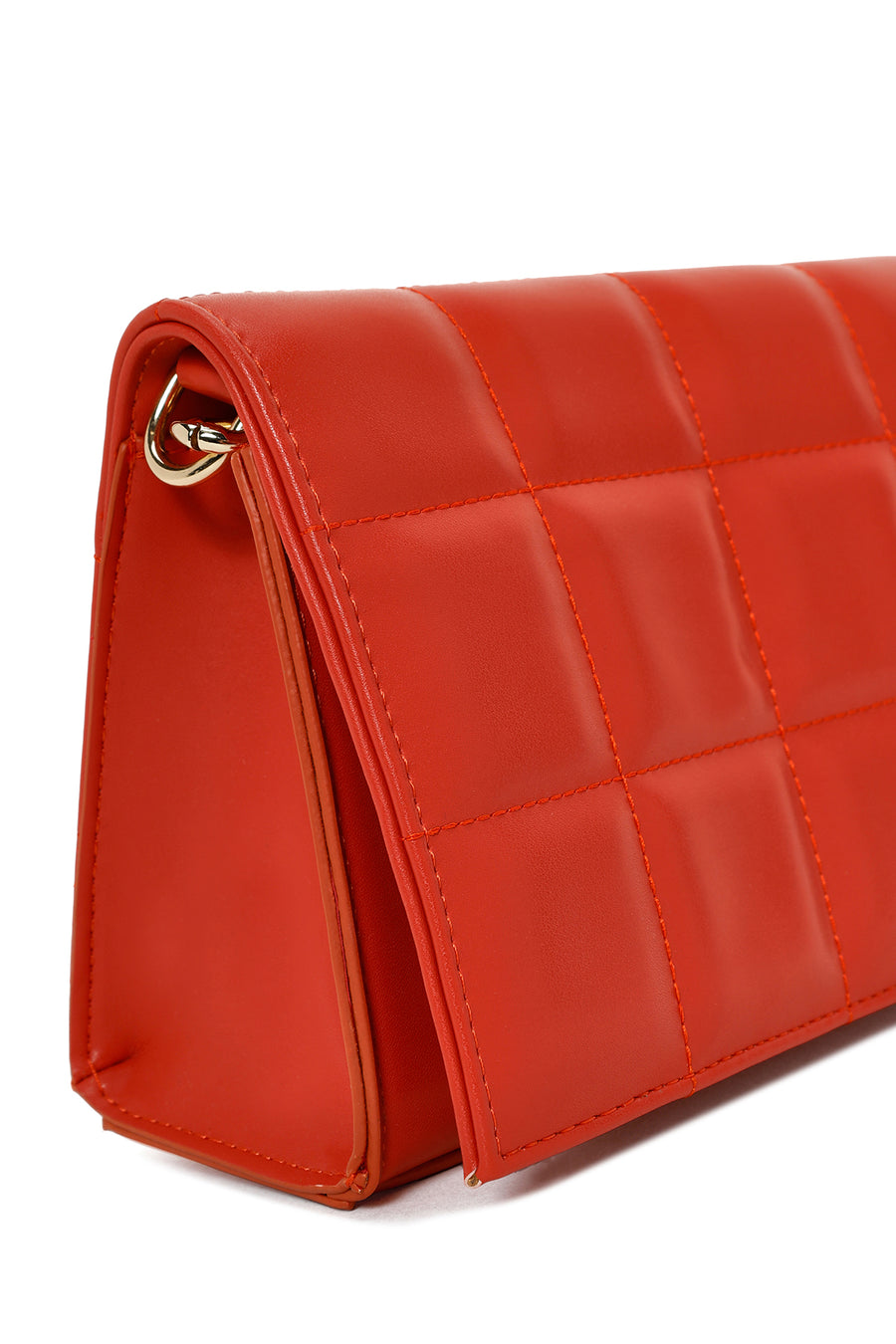 Women's Orange Long Chain Strap Quilted Crossbody Bag