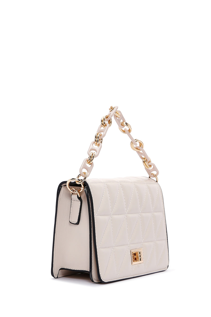 Women's Cream Long Strap Quilted Crossbody Bag