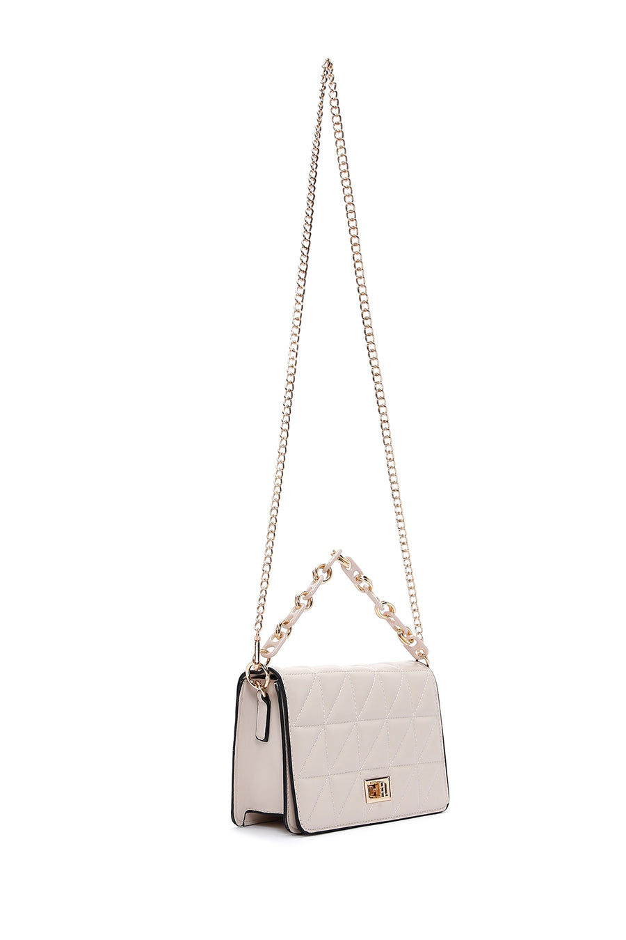 Women's Cream Long Strap Quilted Crossbody Bag
