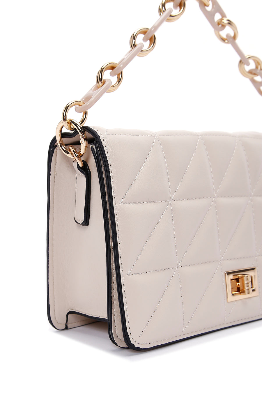 Women's Cream Long Strap Quilted Crossbody Bag