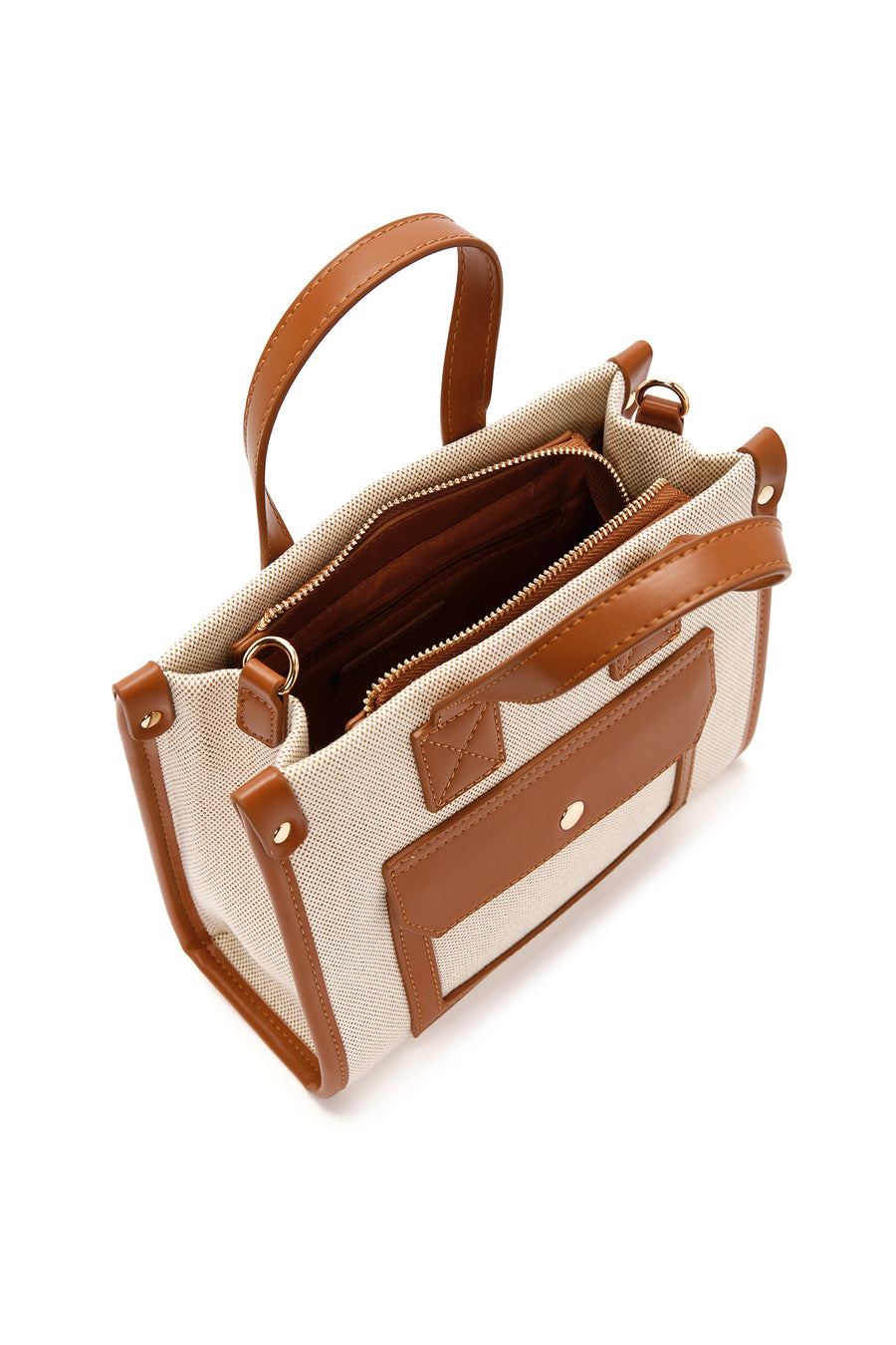Women's Tan Long Strap Fabric Handbag