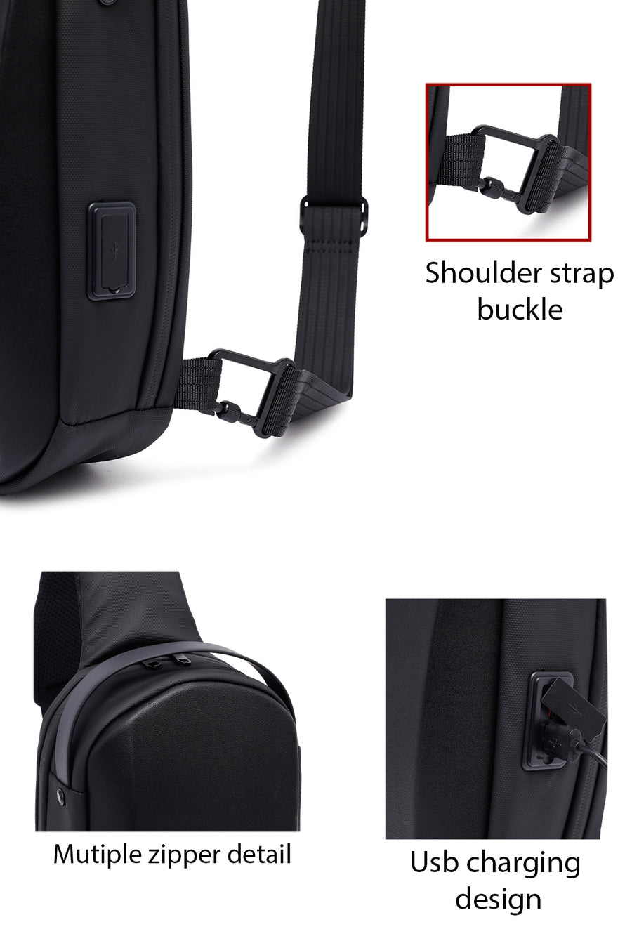 D-Pack Men's Black Technological Fabric Crossbody Bag