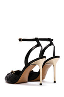Women's Black Ankle Strap Thin Heeled Leather Sandals | Derimod