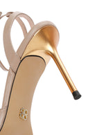 Women's Beige Ankle Strap Thin Heeled Leather Sandals | Derimod