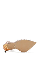 Women's Beige Ankle Strap Thin Heeled Leather Sandals | Derimod