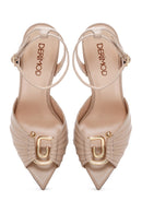 Women's Beige Ankle Strap Thin Heeled Leather Sandals | Derimod