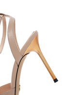 Women's Beige Ankle Strap Thin Heeled Leather Sandals | Derimod