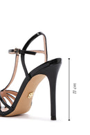 Women's Black Ankle Strap Thin Heeled Patent Leather Sandals | Derimod