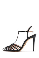 Women's Black Ankle Strap Thin Heeled Patent Leather Sandals | Derimod