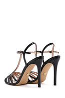Women's Black Ankle Strap Thin Heeled Patent Leather Sandals | Derimod