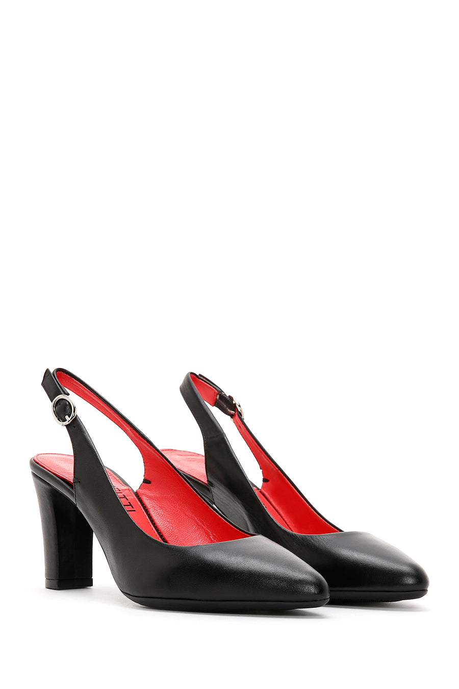Derimod Gritti Women's Black Open-Back Heeled Leather Shoes