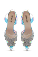Women's Multicolored Stone Open Back Thin Heeled Leather Shoes | Derimod