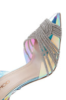 Women's Multicolored Stone Open Back Thin Heeled Leather Shoes | Derimod