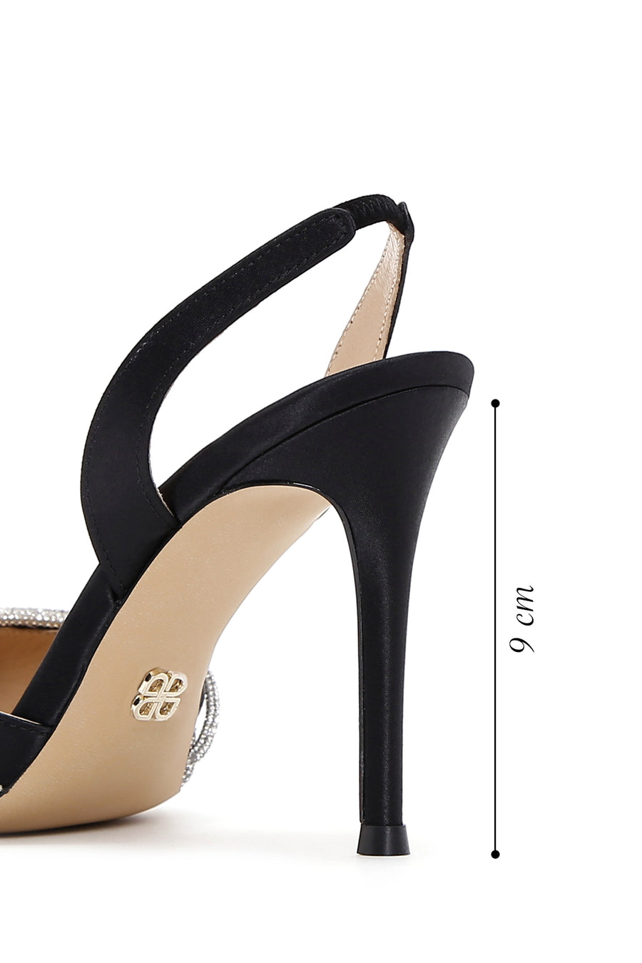 Women's Black Stone Open Back Thin Heeled Shoes