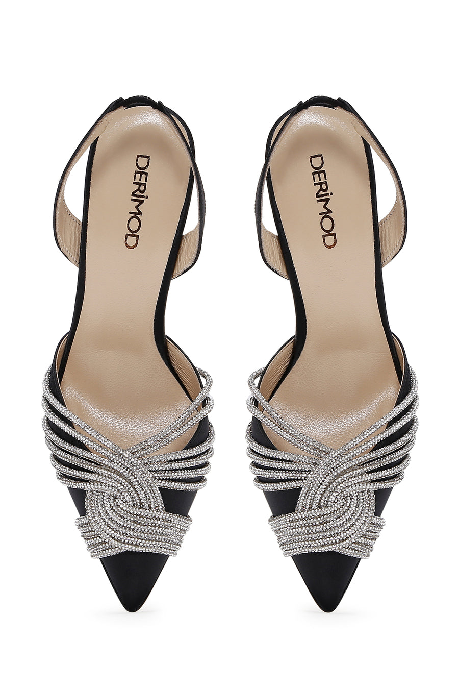 Women's Black Stone Open Back Thin Heeled Shoes