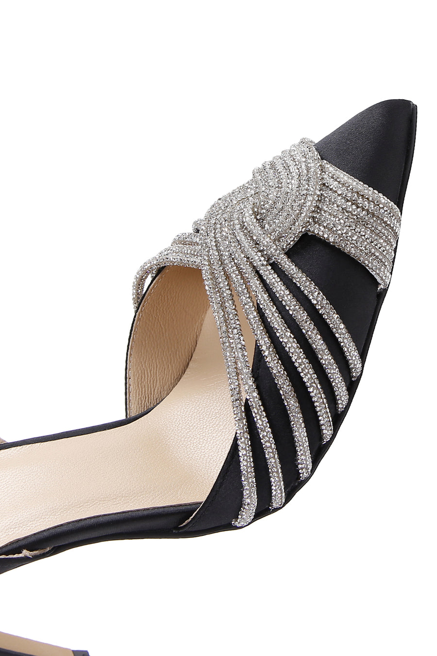 Women's Black Stone Open Back Thin Heeled Shoes
