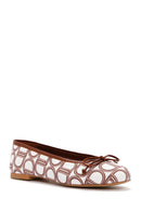 Women's Brown Monogrammed Leather Ballerina Shoes | Derimod