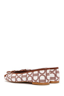 Women's Brown Monogrammed Leather Ballerina Shoes | Derimod