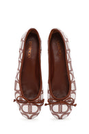 Women's Brown Monogrammed Leather Ballerina Shoes | Derimod
