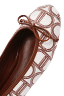 Women's Brown Monogrammed Leather Ballerina Shoes | Derimod