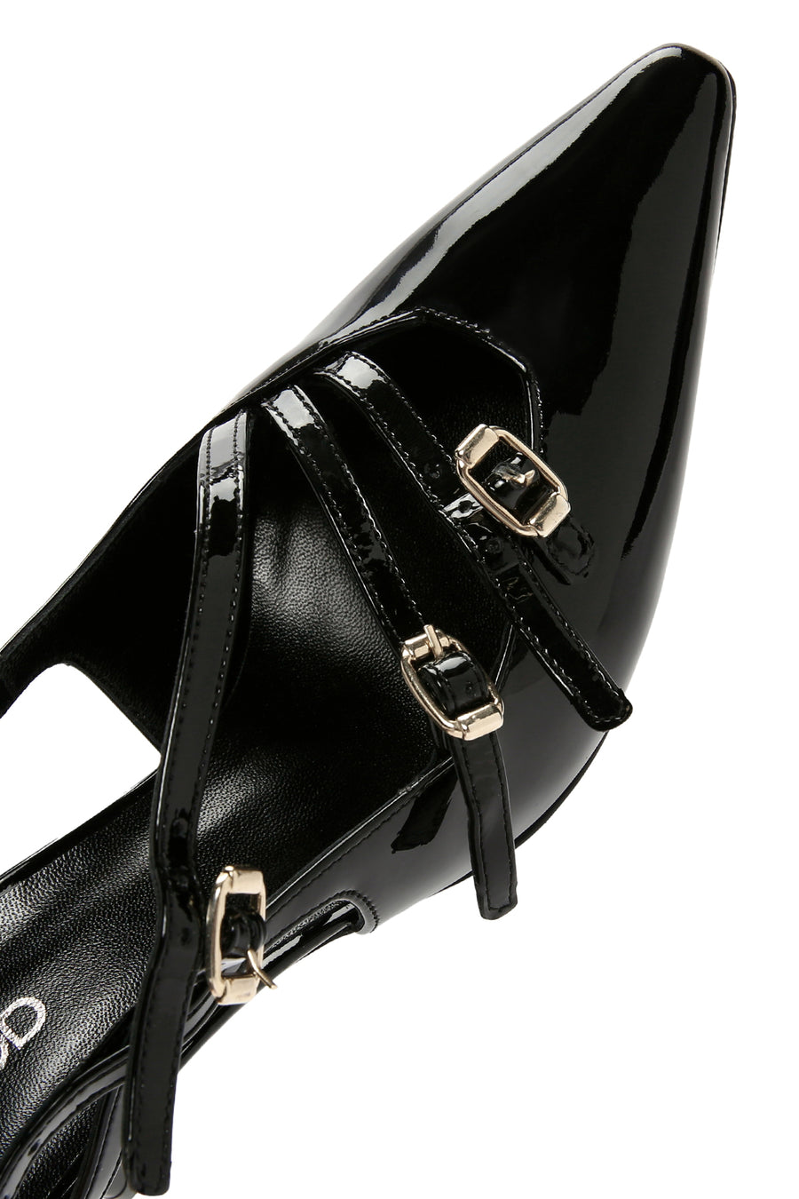 Women's Black Open Back Thin Heeled Patent Leather Stiletto
