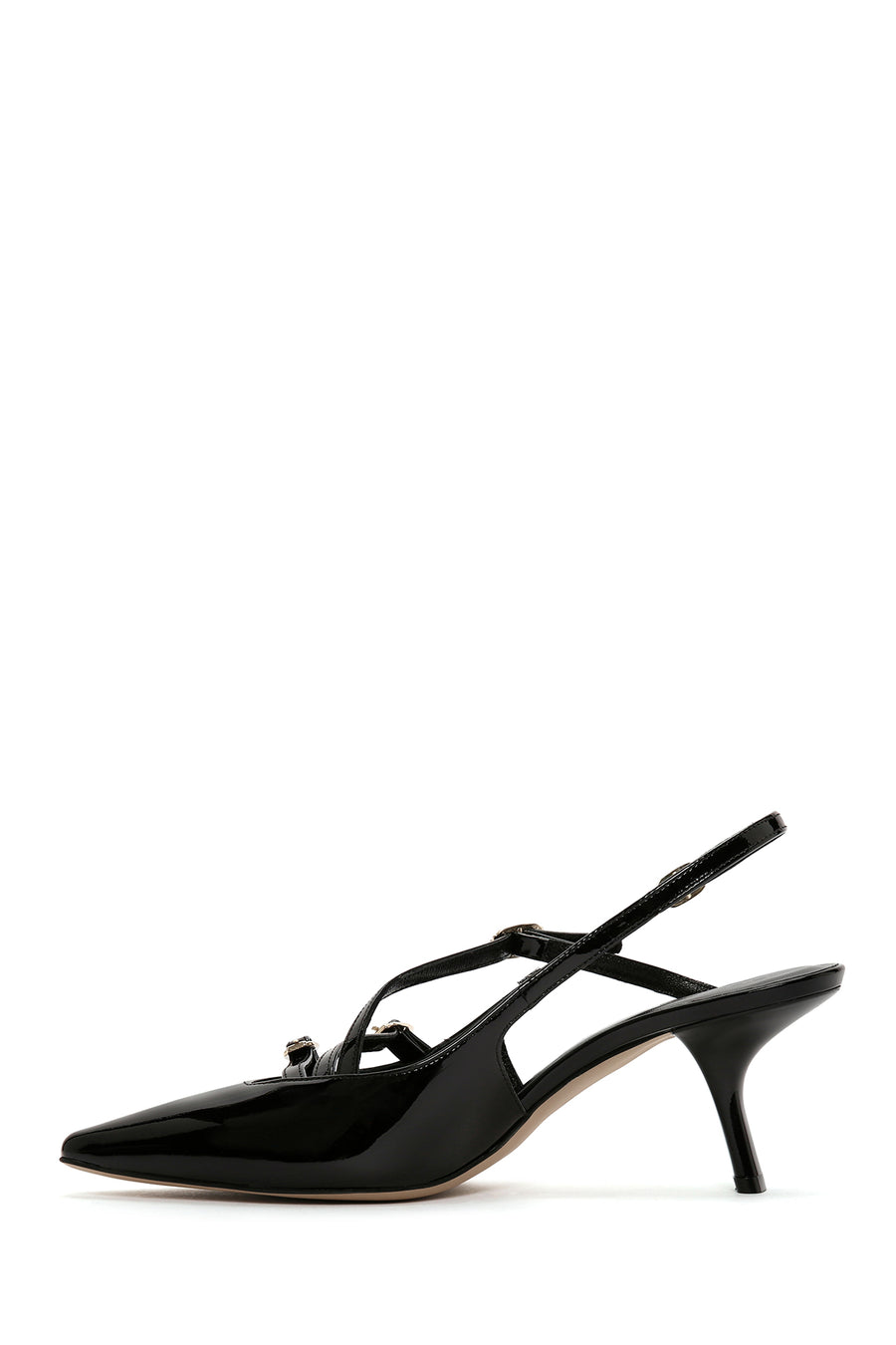 Women's Black Open Back Thin Heeled Patent Leather Stiletto