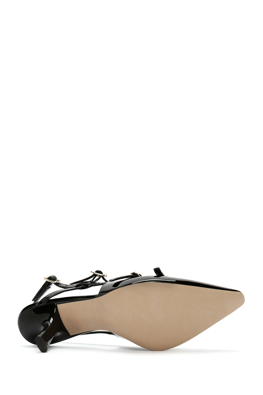 Women's Black Open Back Thin Heeled Patent Leather Stiletto