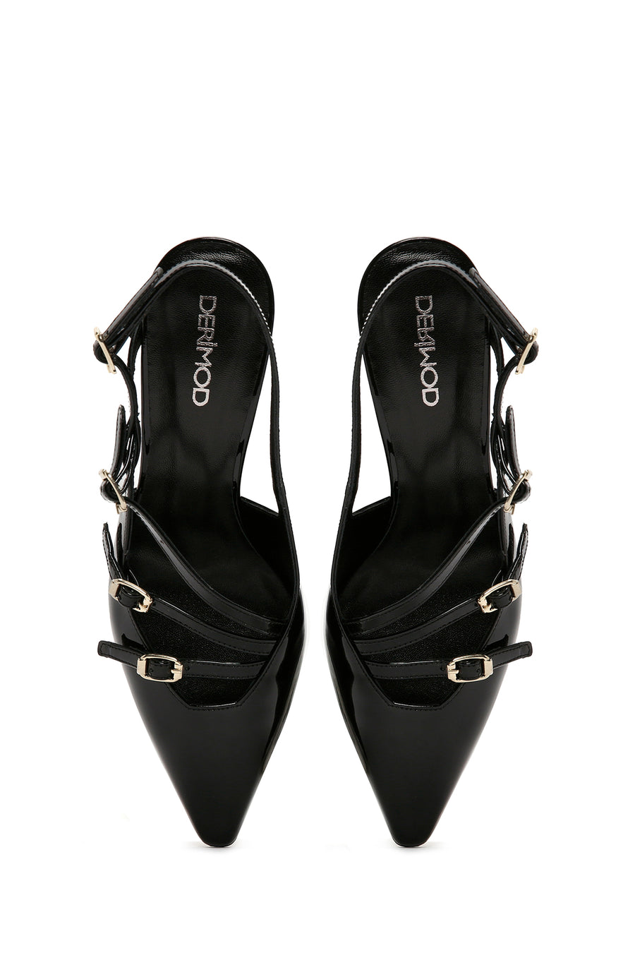 Women's Black Open Back Thin Heeled Patent Leather Stiletto