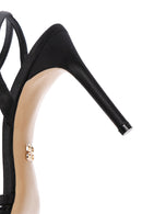 Women's Black Ankle Strap Stone Thin Heeled Leather Stiletto | Derimod
