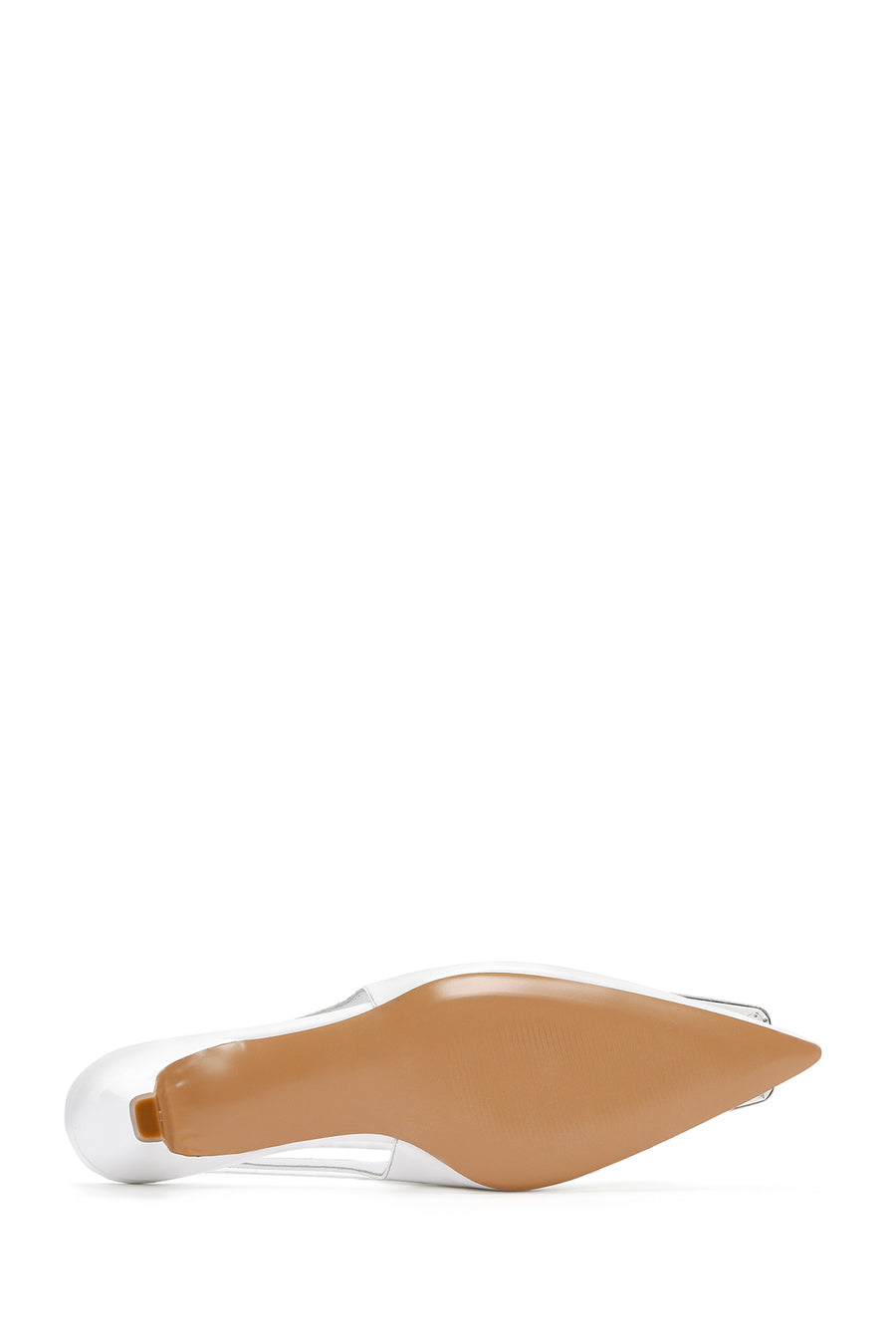 Women's White Open Back Low Heel Leather Stiletto