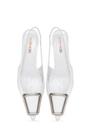 Women's White Open Back Low Heel Leather Stiletto | Derimod