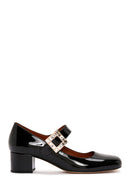 Women's Stone Buckle Patent Leather Thick Heeled Shoes | Derimod