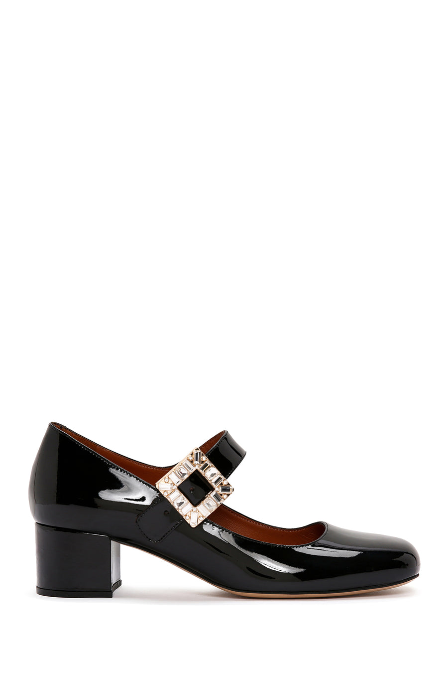 Women's Stone Buckle Patent Leather Thick Heeled Shoes 24SFD121416 | Derimod