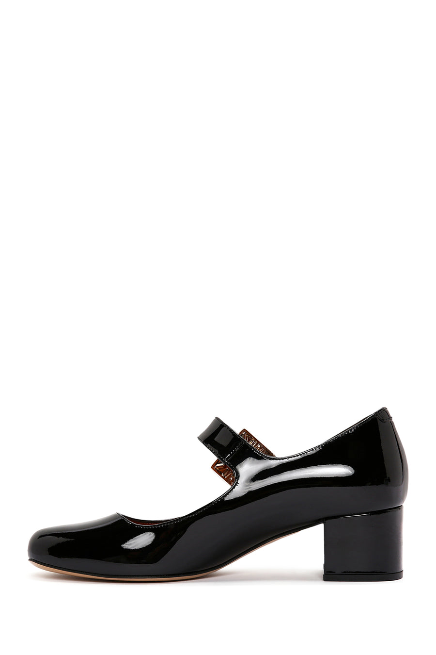 Women's Stone Buckle Patent Leather Thick Heeled Shoes