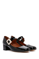 Women's Stone Buckle Patent Leather Thick Heeled Shoes | Derimod