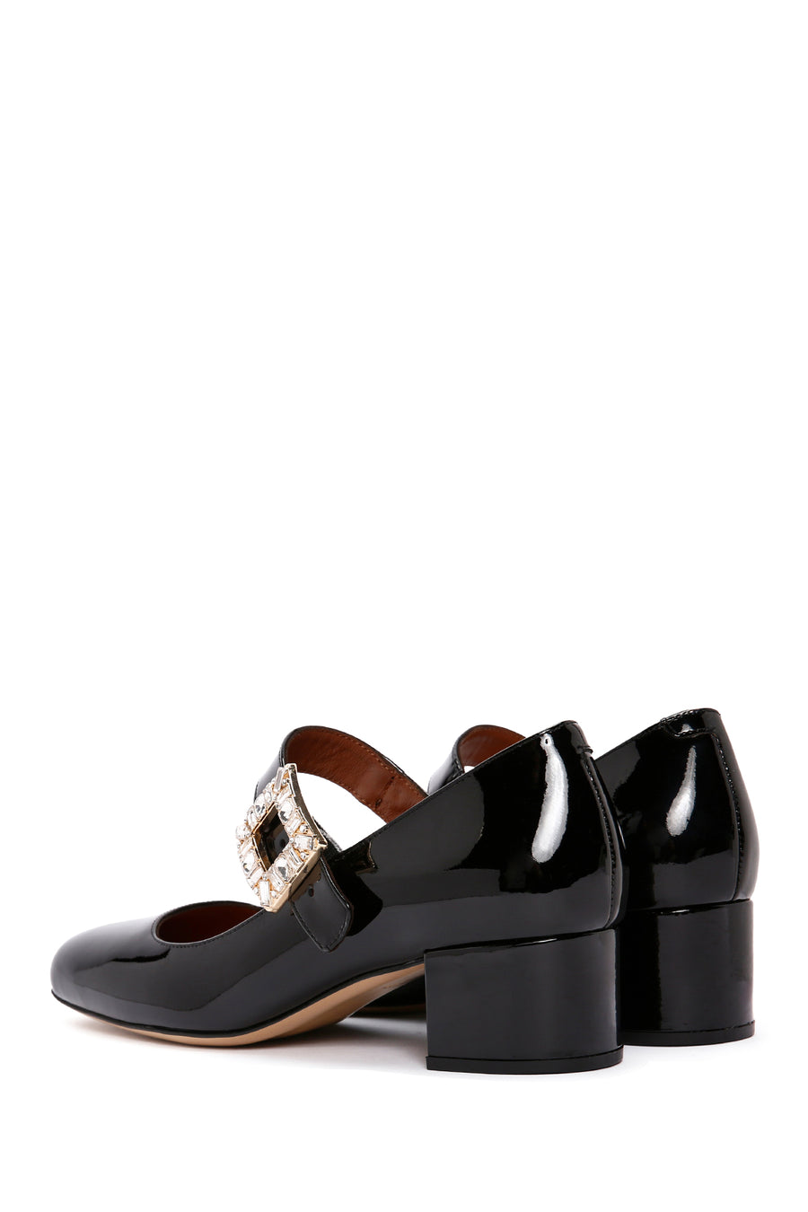 Women's Stone Buckle Patent Leather Thick Heeled Shoes