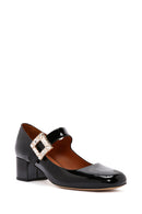 Women's Stone Buckle Patent Leather Thick Heeled Shoes | Derimod