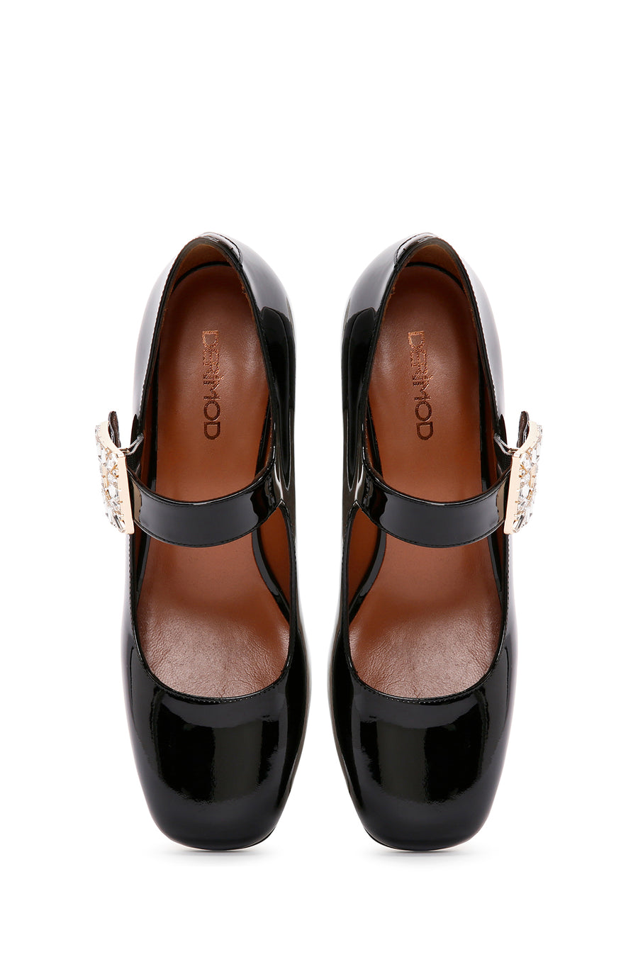 Women's Stone Buckle Patent Leather Thick Heeled Shoes