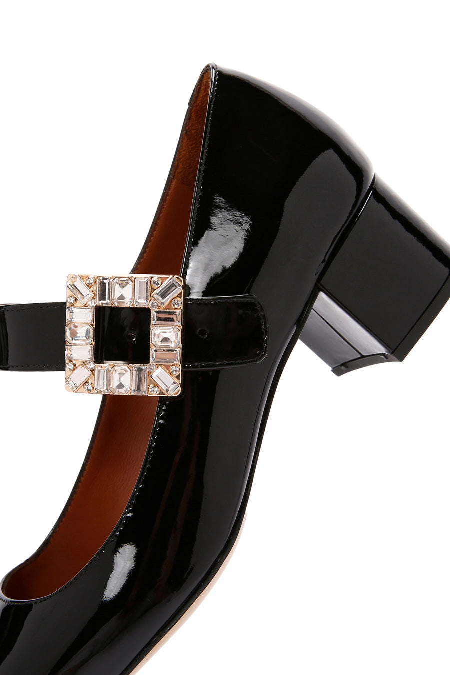 Women's Stone Buckle Patent Leather Thick Heeled Shoes